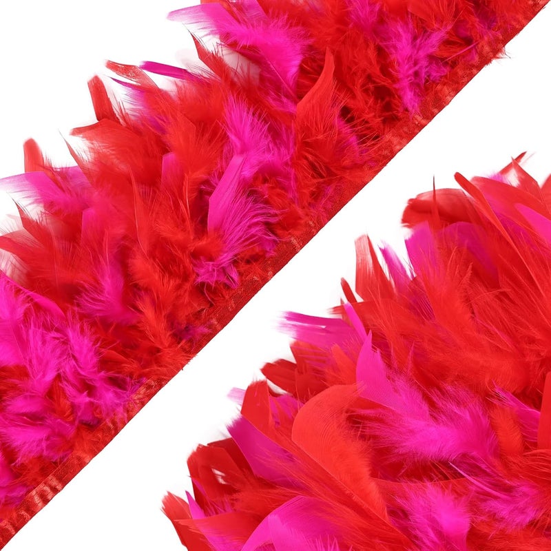 whitefeather 4 Yards Turkey Feather Trim - 4~6in Fashion Dress Sewing - Natural Fluffy Feather Trim Fringe for Party Clothing DIY Sewing Craft Wedding Dress (Fuchsia) - Image 2